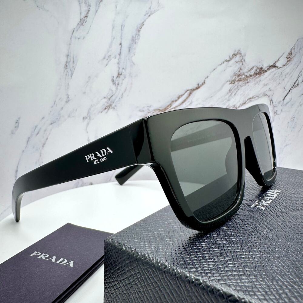 NEW PRADA Sunglasses Black Square Rectangle Gray Lens w/ Box & Case Authentic - Picture 4 of 16